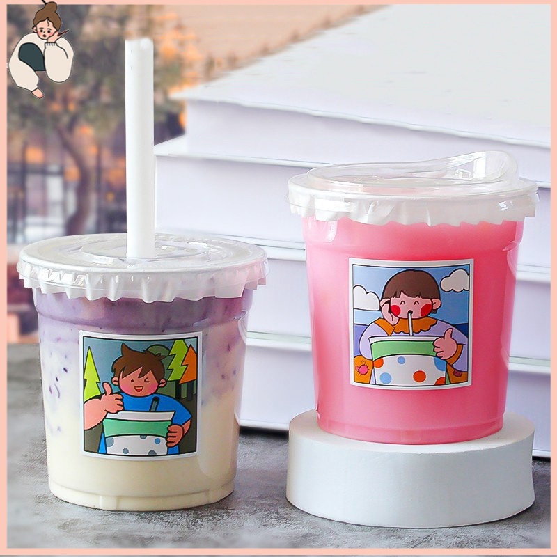 Cốc Uống Nước Trong Suốt Có Nắp Và Ống Hút Dùng Một Lần Dung Tích 500ml