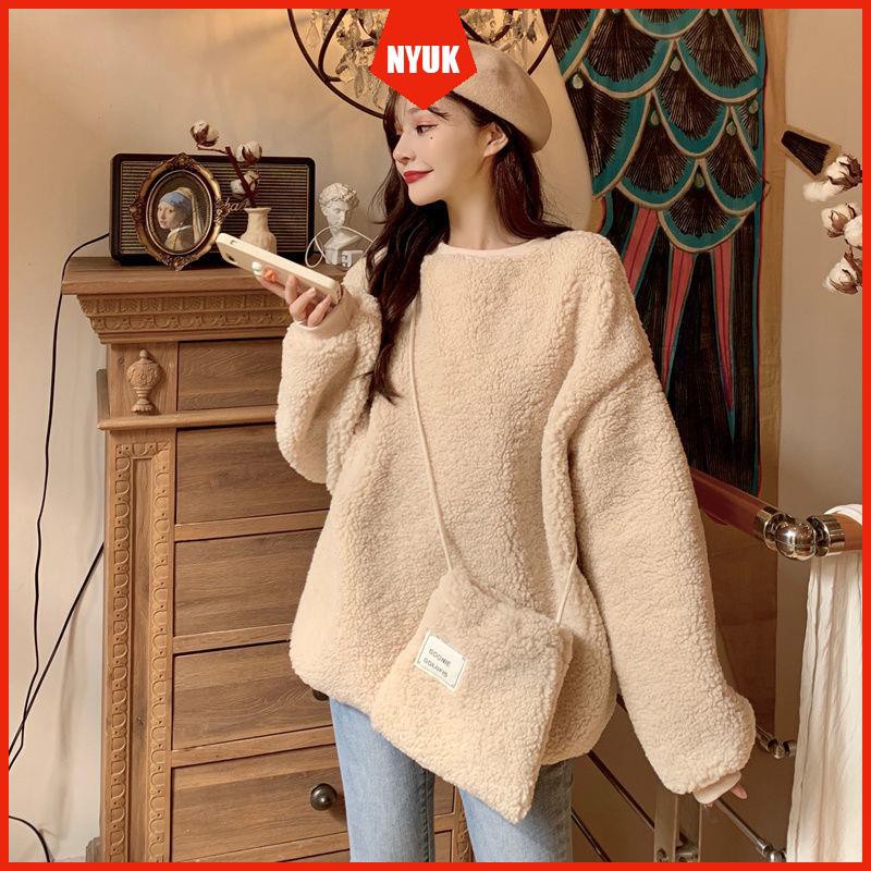 Áo Khoác Len Lông Cừu Dày Dáng Rộng Kiểu Hàn Quốc Dễ Phối Đồ | BigBuy360 - bigbuy360.vn