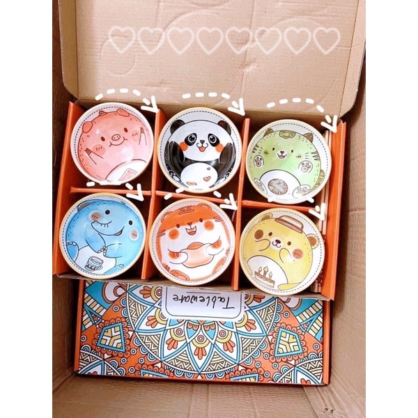 Set/Bộ 6 Bát gia đình kèm đua,bát ăn cơm hình động vật siêu ngộ nghĩnh và đáng yêu