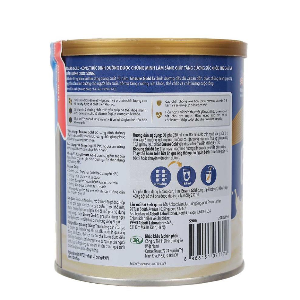 Sữa Bột Abbott Ensure Gold HMB Hương Vani Hộp 400g