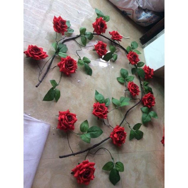 Hoa giả - dây hoa hồng leo cao cấp giả trang trí dài 3m