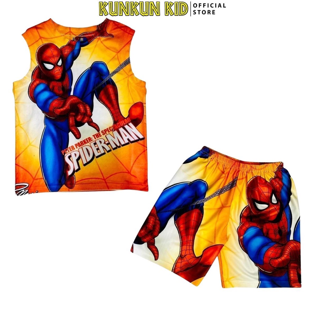 Bộ ba lỗ bé trai chất Thun lạnh in 3D hình người nhện spiderman Kunkun Kid BL150