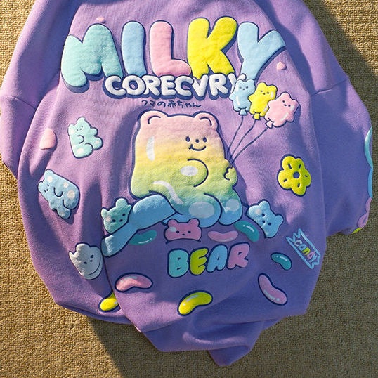 Áo Thun Tay Dài Dáng Rộng Cổ Tròn In Họa Tiết Chú Gấu Dễ Thương Cho Bé Trai Và Gái