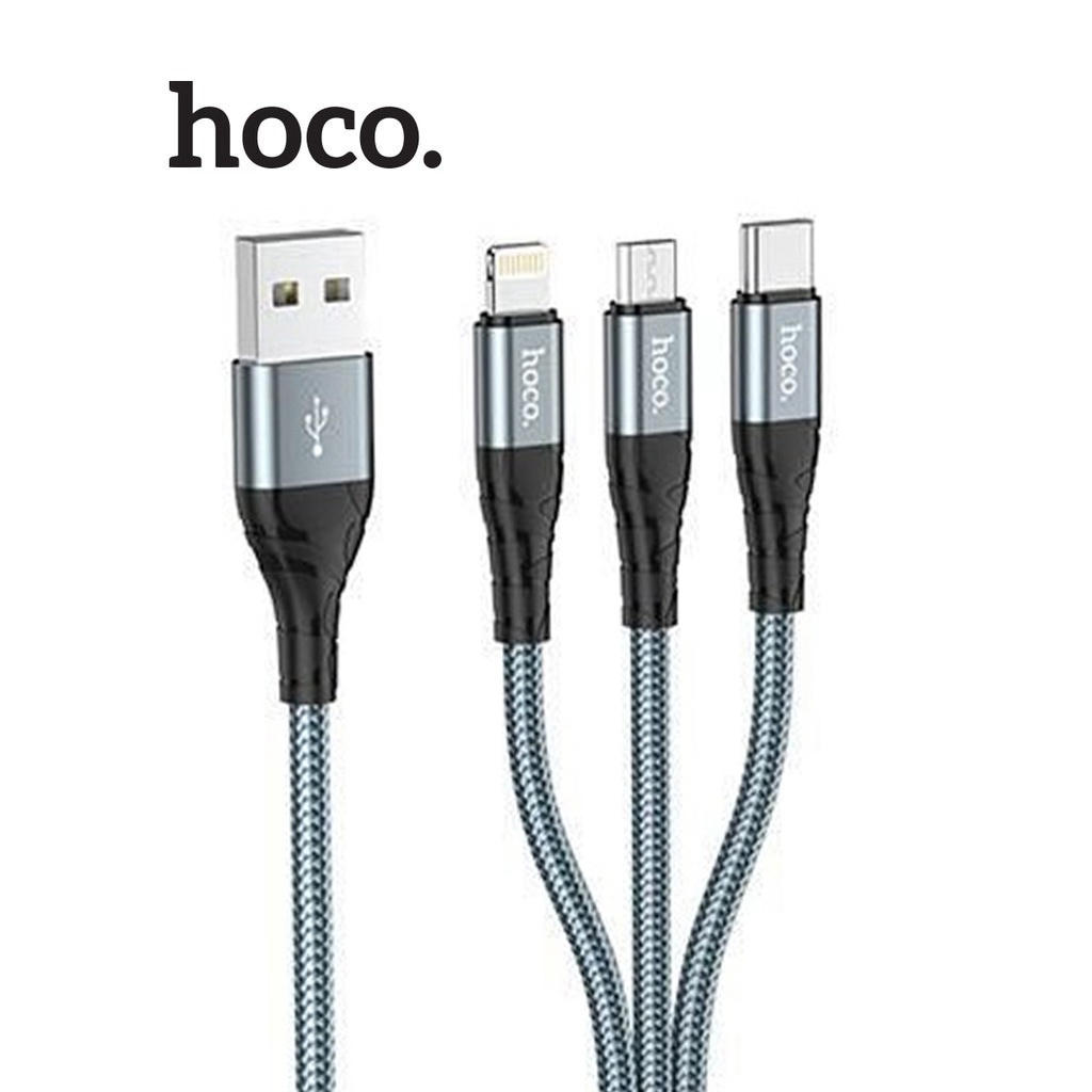 Cáp sạc 3in1 Hoco DU02 Lightning/Type-C/Micro sạc nhanh 3A dây dù siêu bền dài 1.2M cho Smartphone