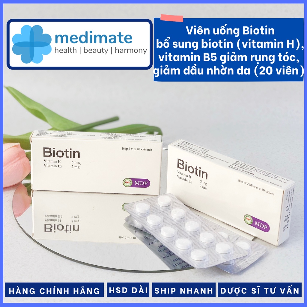 Biotin viên uống bổ sung biotin và vitamin B5 giúp đẹp da, da mịn màng, tóc dày bóng, móng chắc khỏe 