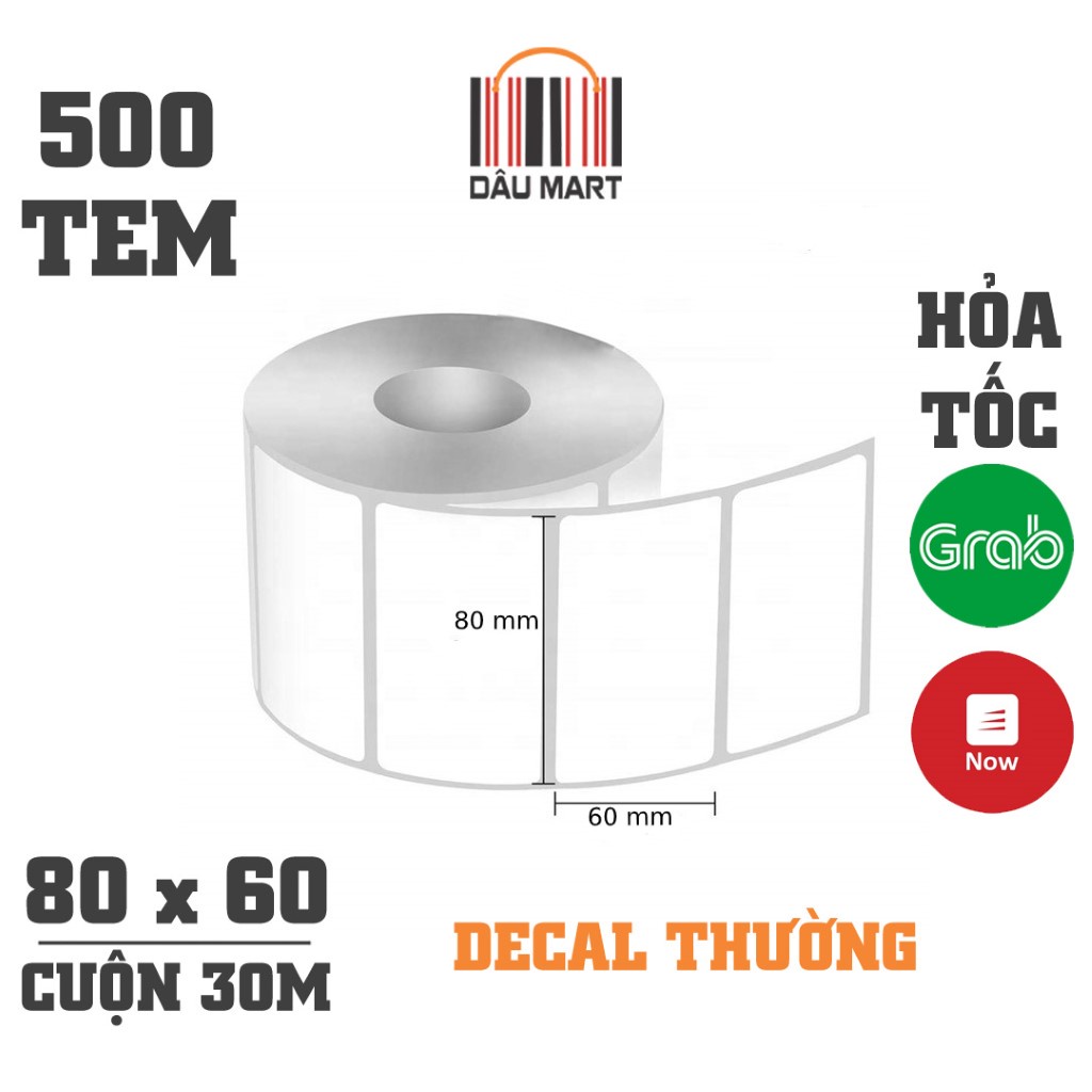 Tem Decal in thường 80x60mm dài 50m dùng cho máy in sử dụng Ribbon mực in dán tiếp