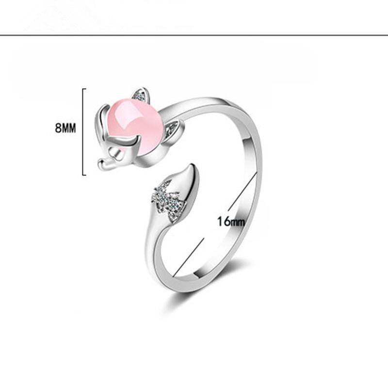 Nhẫn hở hình con cáo đính đá zircon hồng dễ thương
