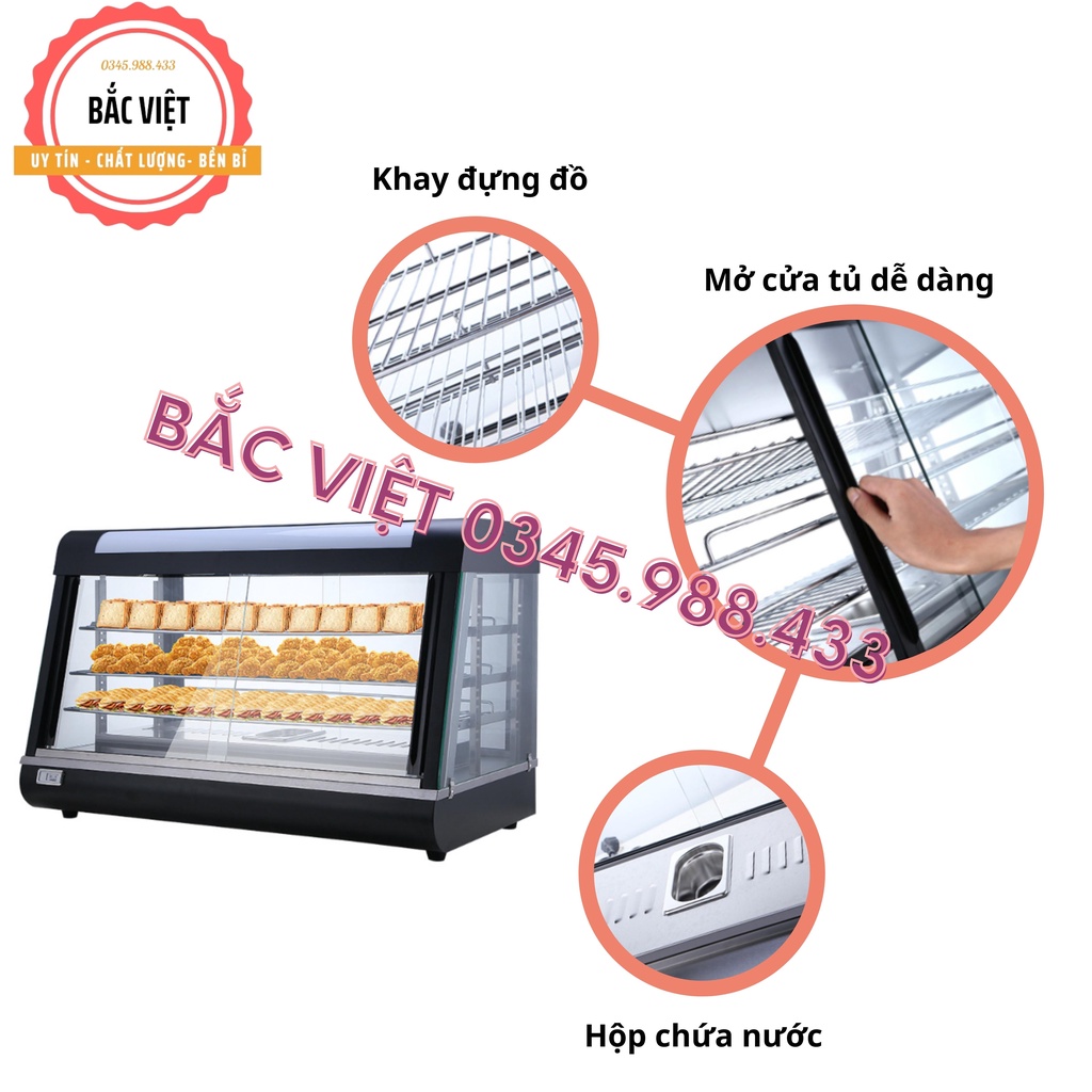 Tủ giữ nóng trưng bày gà rán , các loại đồ ăn chiên nóng loại kính vuông 3 tầng model NB-603- Bảo hành 12 tháng