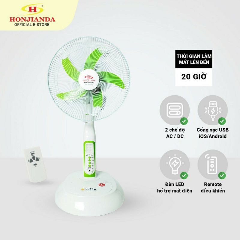 Quạt sạc tích điện Honjianda 602 loại cây có điều khiển đa chức năng FL