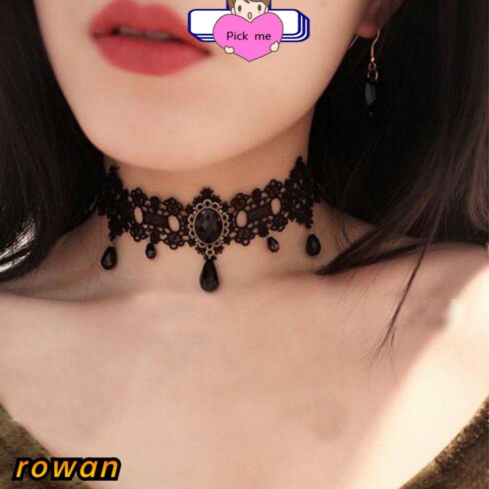 Vòng Cổ Choker Màu Đen Phối Ren Tua Rua Phong Cách Gothic Punk Cổ Điển Cho Nữ