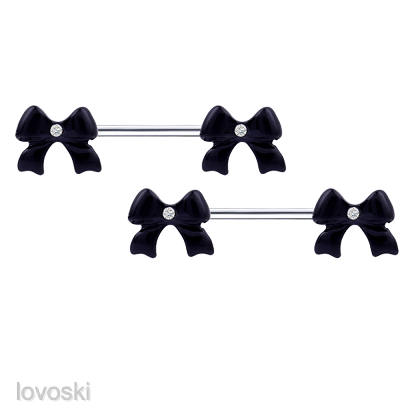 Set 2 Khuyên Nhũ Hoa Hình Nơ Bằng Thép Không Gỉ 14g