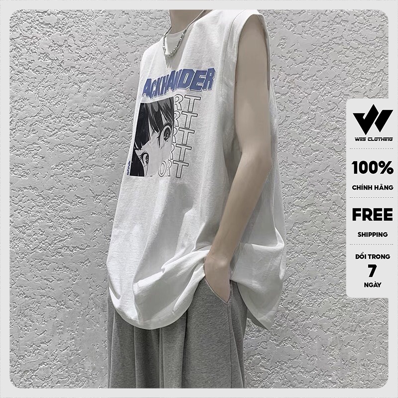 Áo thun ba lỗ WIIS unisex form rộng sát nách BACKHANDER thời trang nam nữ oversize