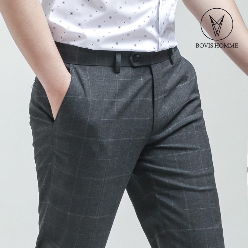 Quần tây nam Bovis Homme, mã QT092, màu xám, form slim, chất liệu 95% cotton 5% spandex, mặt vải dày dặn, đứng form