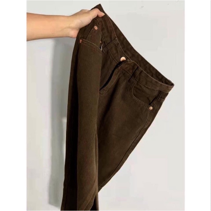 Quần jeans suông nâu tây hack chân khoe eo cực xinh