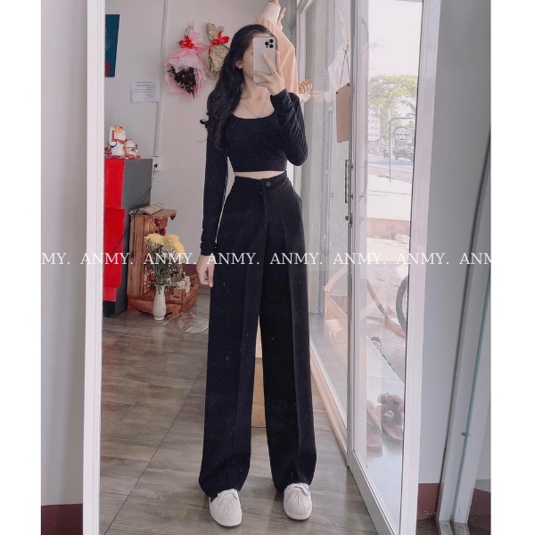Quần ống suông nữ lưng cao AMY ống rộng dáng suông cạp cao siêu đứng form tôn dáng chất vải không nhăn không xù Q525