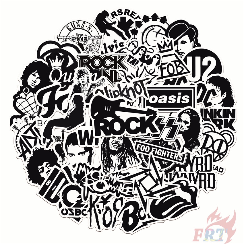50Pcs/Set ❉ Punk HipHop Rock Band . Classical Black & White Color Series 01 Band Logo Stickers ❉ Waterproof DIY Fashion Decals Doodle Stickers