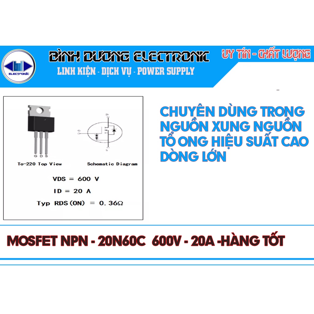 MOSFET KÊNH N NPN 20N60C 13N50  600V 20A 500V 13A HÀNG TỐT MỚI 100%