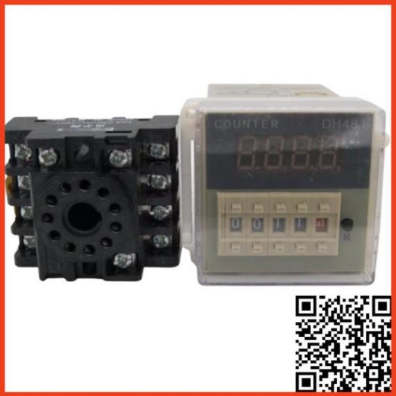 Bộ đếm 4 số tự động DH48J-08, DH48J-11, digital counter chân tròn điện áp 220VAC kèm chân đế PF083A,  PF113