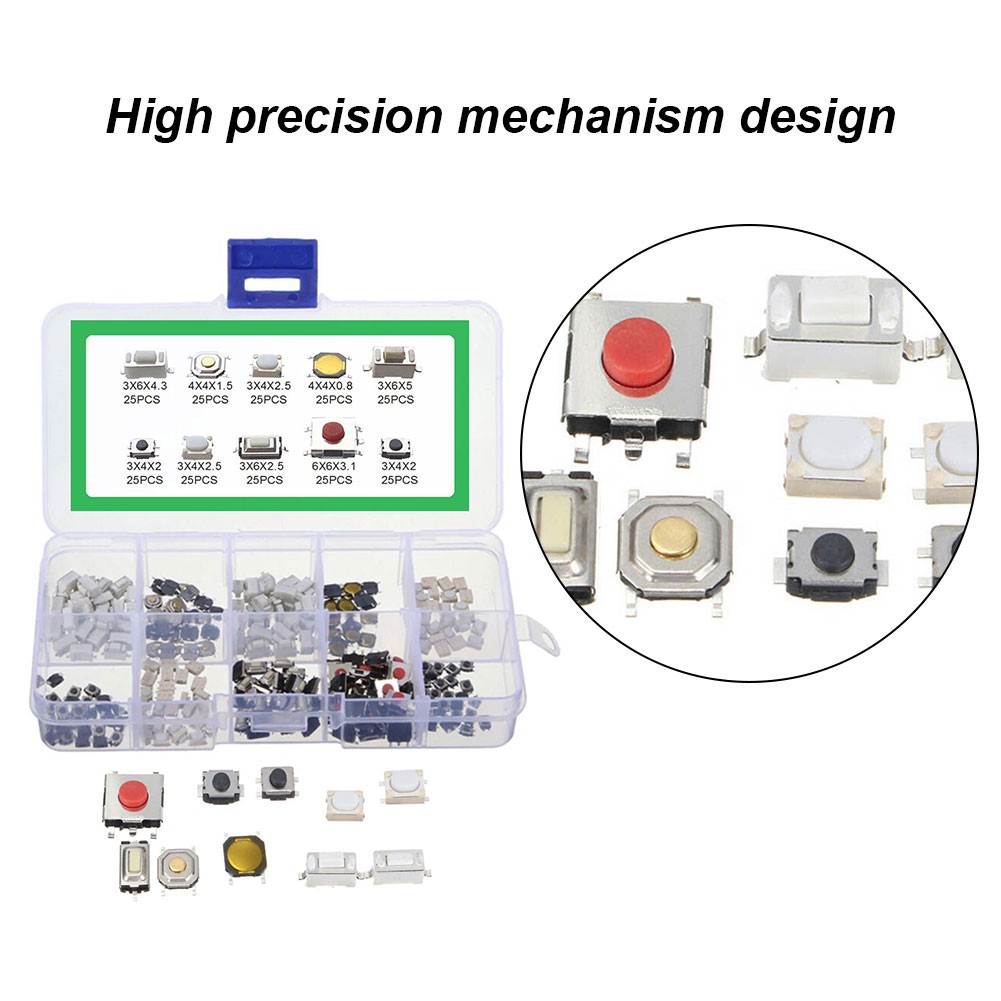 10 Types 250 Pcs Tactile Push Button Touch Switch Remote Keys Microswitch