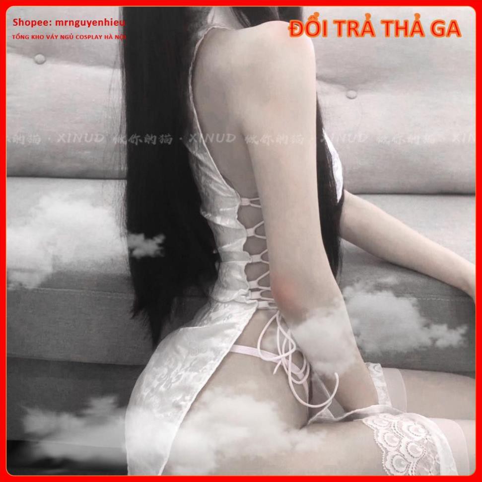 Bộ đồ ngủ cosplay sexy cô gái thượng hải, Sườn xám dáng dài đan dây 2 bên hông siêu gợi cảm - Mã SXD120  - QUIN BEE | BigBuy360 - bigbuy360.vn