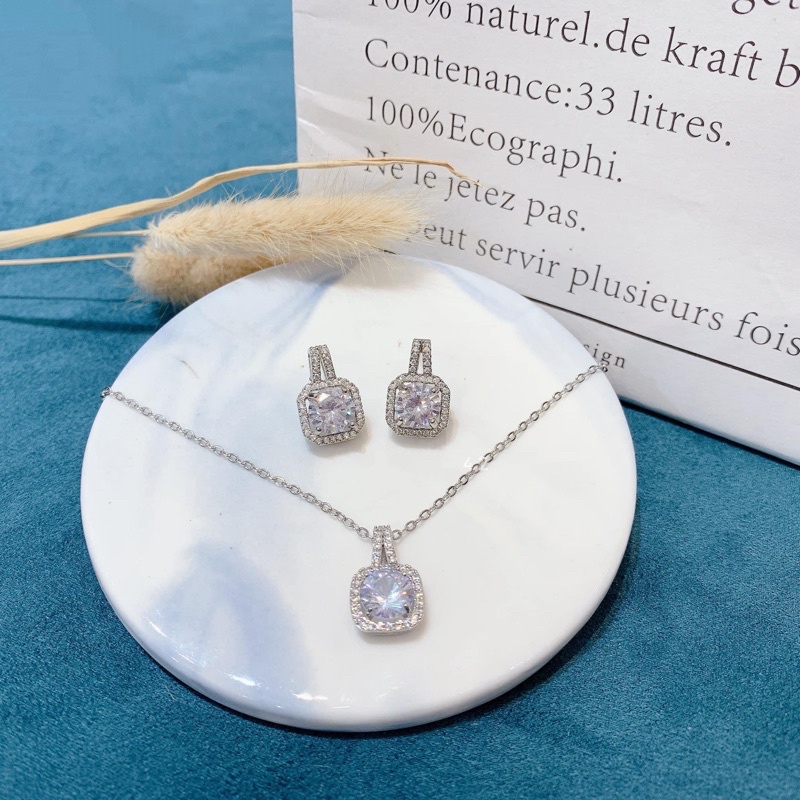 Bộ bông tai, dây chuyền bạc 925 đính đá sáng đẹp - may1992.accessorie