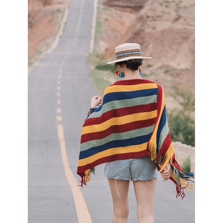 (sẵn) Khoác len bohemian sắc màu