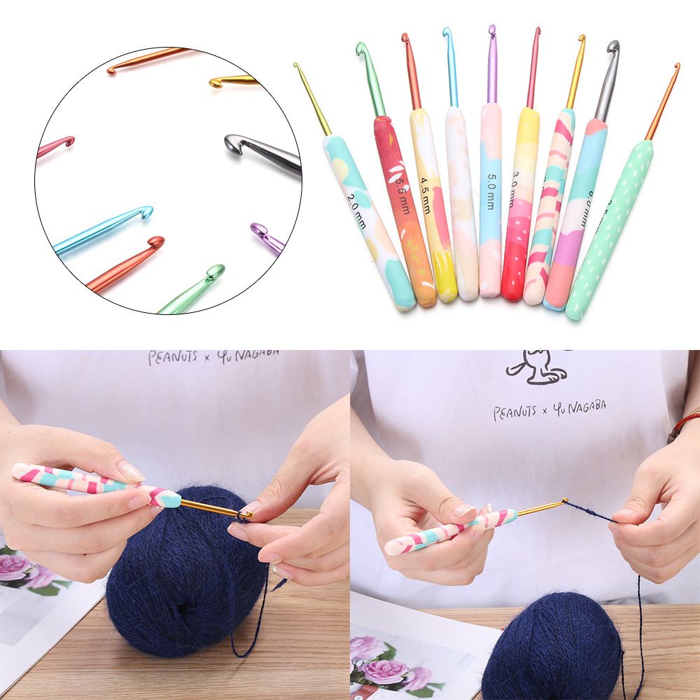 CONOPERY Bộ 9 cây kim móc đan len thủ công bằng nhôm gốm sứ mới 2.5-6mm