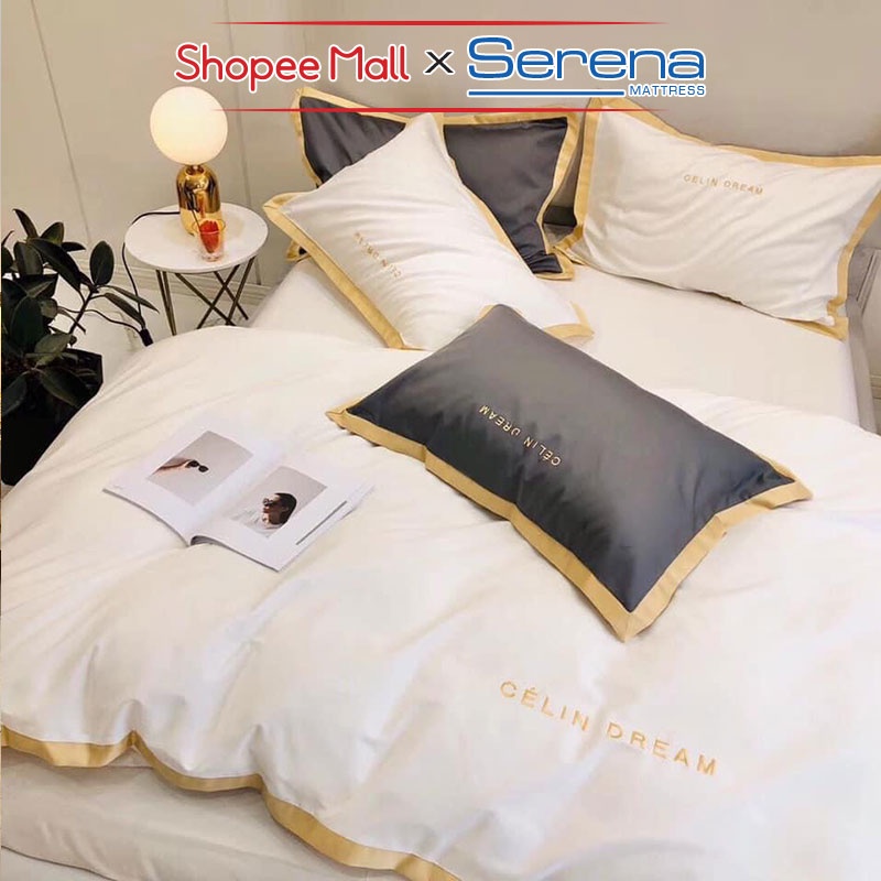 Bộ Chăn Ga Gối Đệm 5 Món Lụa Pháp SERENA Chính Hãng Set Chăn Ra Drap Grap Gối Nệm Đệm Trải Bọc Giường Đẹp Cao Cấp