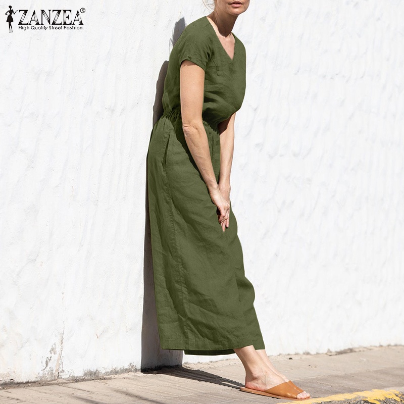 Áo liền quần Zanzea kiểu tay ngắn cổ chữ v thời trang cho nữ