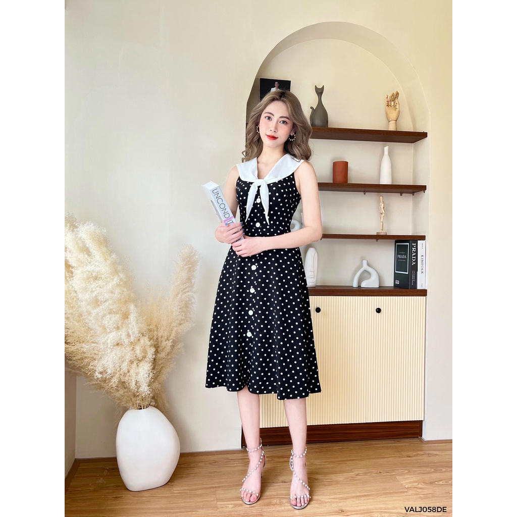 Váy chấm bi cổ nơ 1VALJ058DE Lep'