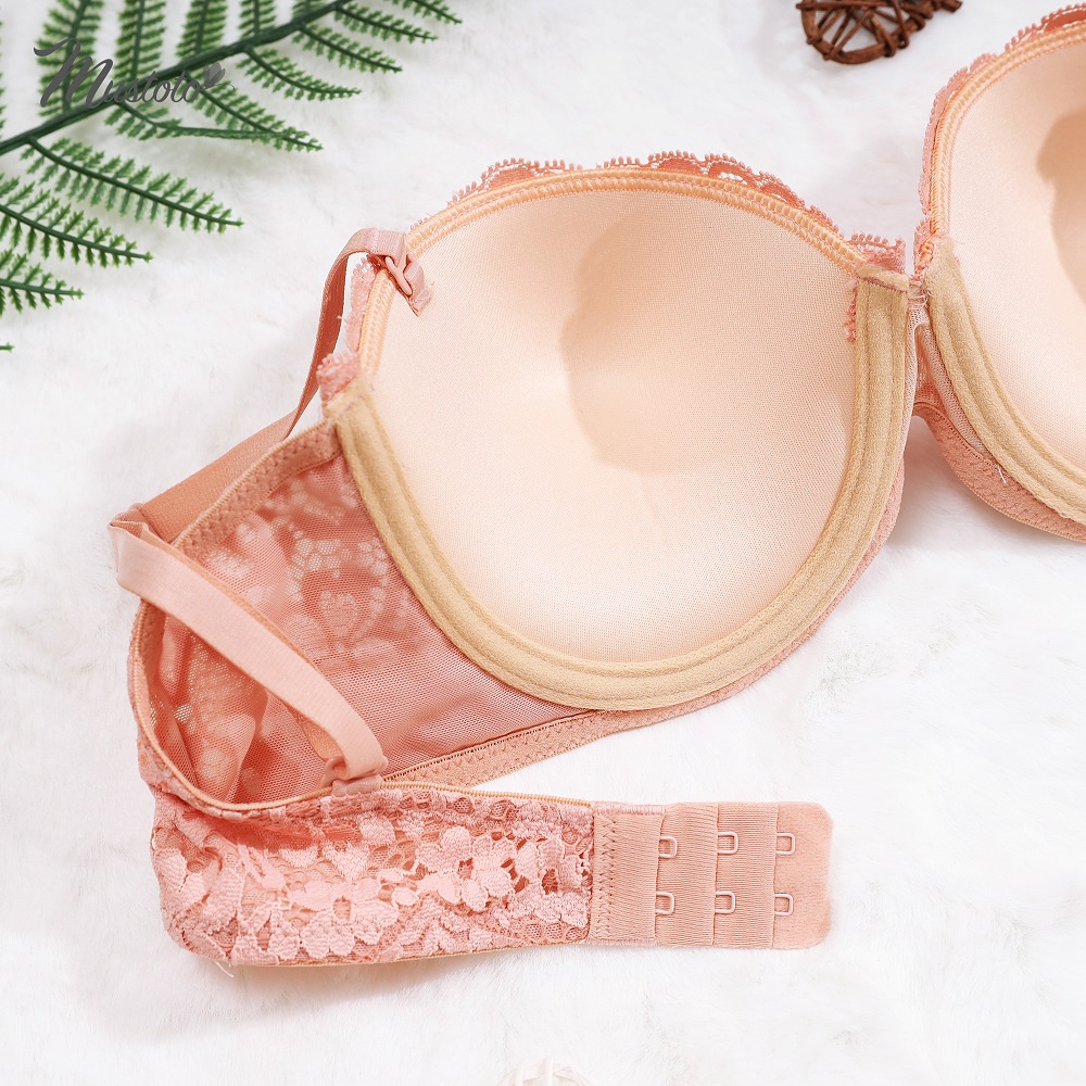 Áo Lót Tháo Dây Chống Tụt Ren Mút Mỏng 1cm Cúp Ngang Bra Confetti Hồng Cam (Mustoto MA25)