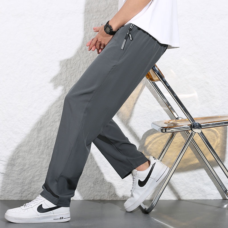 Quần Dài Thể Thao Vải Lụa Lạnh Mỏng Dáng Rộng Thoáng Khí Thời Trang Mùa Hè Cho Nam