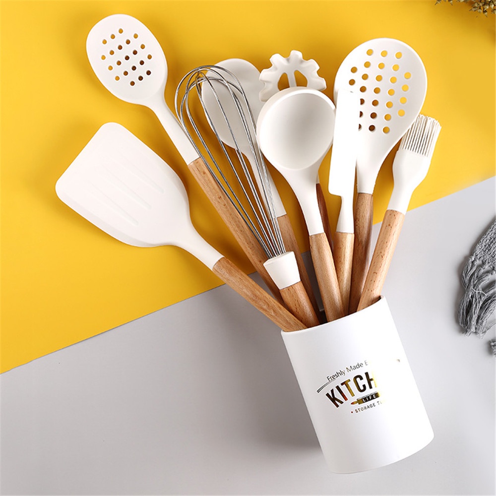 1 Dụng Cụ Đánh Trứng Bằng Silicone Cán Gỗ Màu Trắng Đa Năng