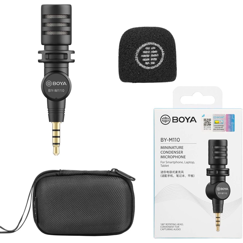 BOYA BY-M110 - Hàng Chính Hãng - Mic thu âm Mini cổng 3.5mm dàng cho Điện thoại/Laptop