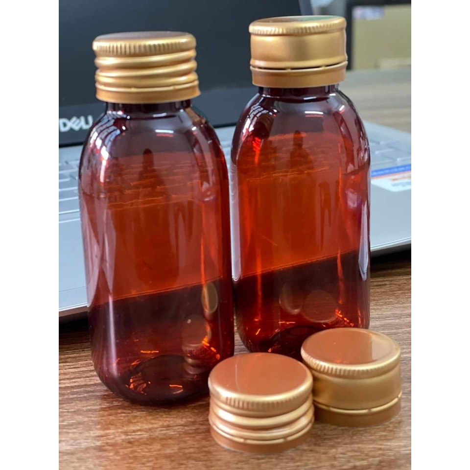 Chai nhựa nâu đựng thuốc nước, siro 100cc chọn nắp