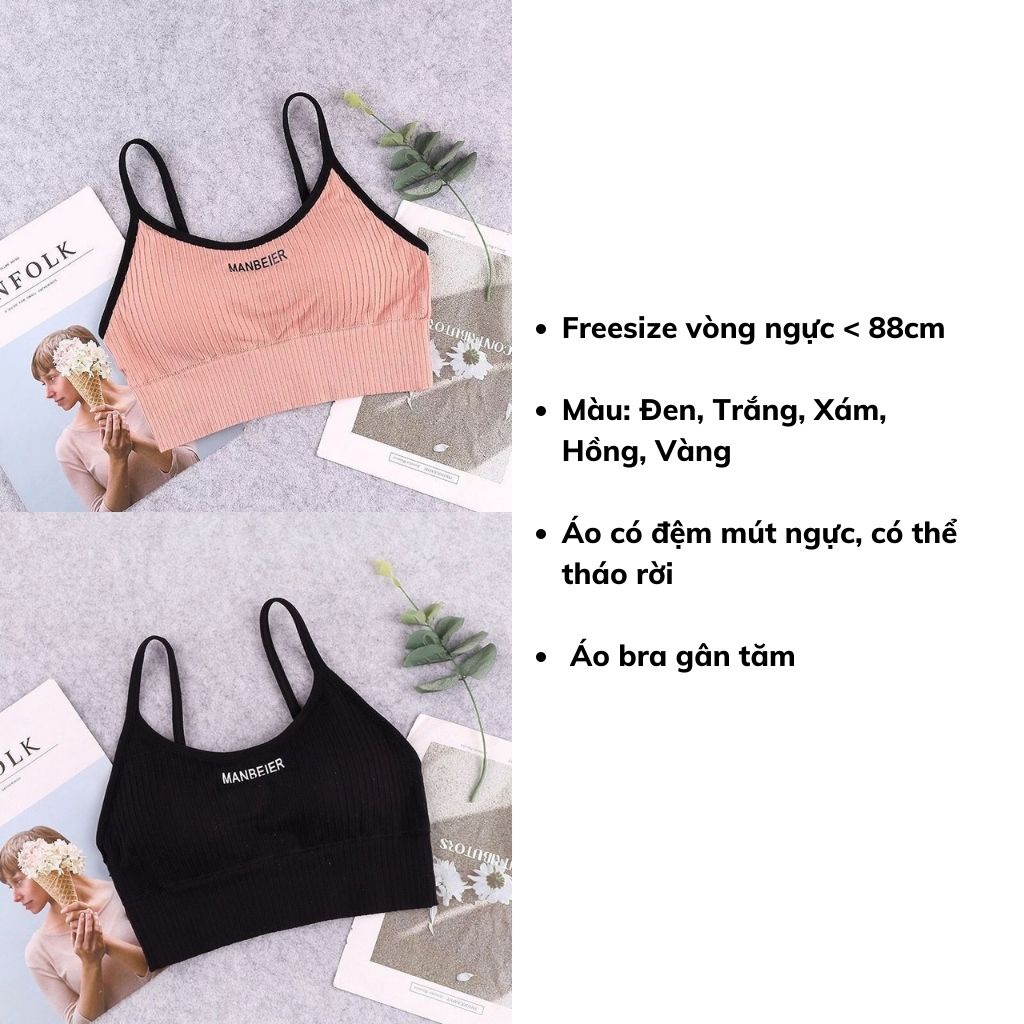 Áo bra nữ 2 dây gân tăm in chữ thể thao xinh xắn DEVARI B536