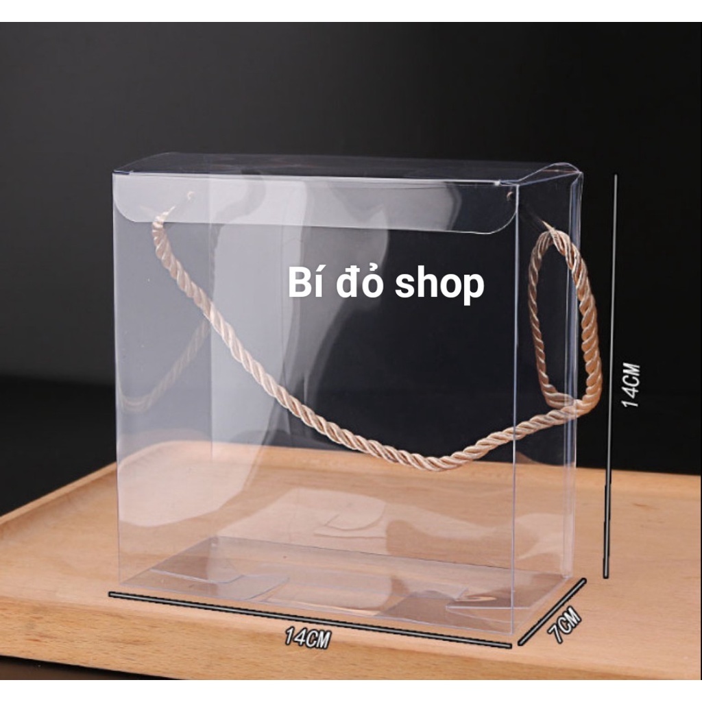 Set 10 Hộp PET VUÔNG trong quai nhựa đen 14*7*14 cm đựng bánh kẹo
