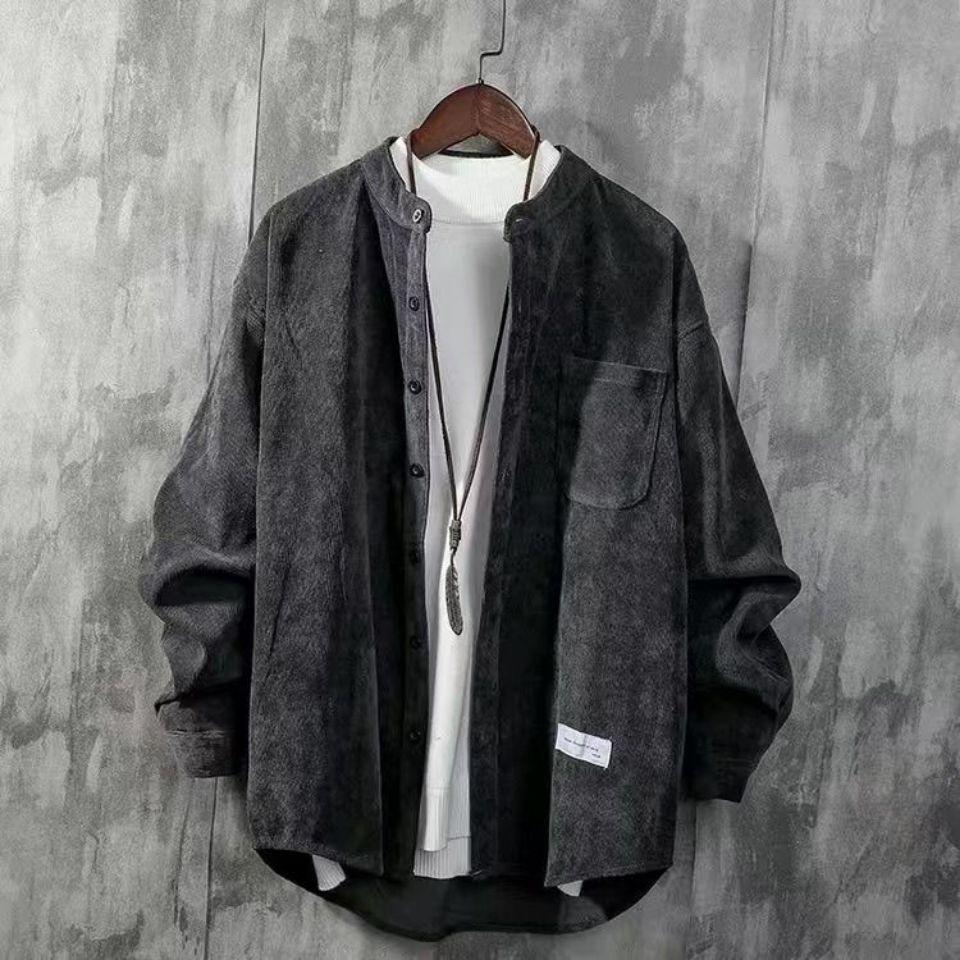 Áo Sơ Mi Nhung Kẻ Dài Tay Dáng Rộng Phong Cách Retro Nhật Bản Giản Dị Dành Cho