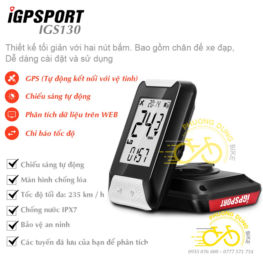 Đồng hồ đo tốc độ xe đạp định vị vệ tinh GPS IGPSPORT IGS130