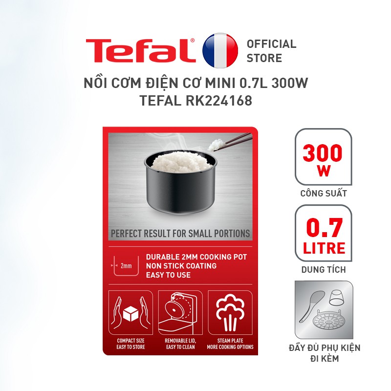 [Mã ELHADEV giảm 4% đơn 300K] Nồi cơm điện cơ Mini Tefal RK224168 0.7L 300W