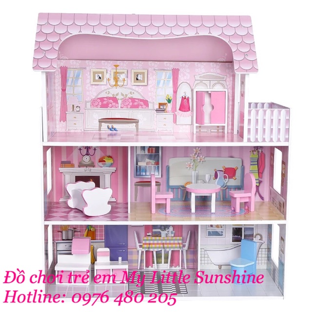 Nhà búp bê Barbie 3 tầng bằng gỗ cỡ lớn cho Bé [ nhà có nội thất]