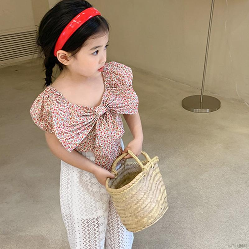 Áo tay phồng họa tiết hoa nhí phong cách Hàn Quốc đáng yêu cho bé gái