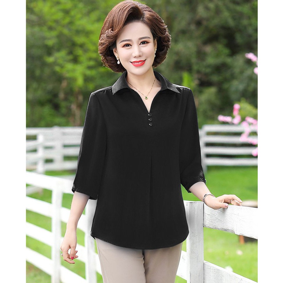 RẺ ĐẸP - ÁO SƠ MI GIẤU BỤNG - ÁO KIỂU TRUNG NIÊN CỔ ĐÍNH HÀNG NÚT CỔ BẺ KIỂU ÁO TẶNG MẸ U50 3A01 3A13