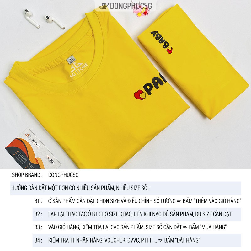 Áo thun gia đình 3/4/5 người đồ đồng phục gia đình giá rẻ chất cotton mềm mịn phông màu vàng GD316VD DONGPHUCSG