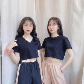 Áo CROPTOP Nữ hở eo cổ tim/cổ tròn trơn