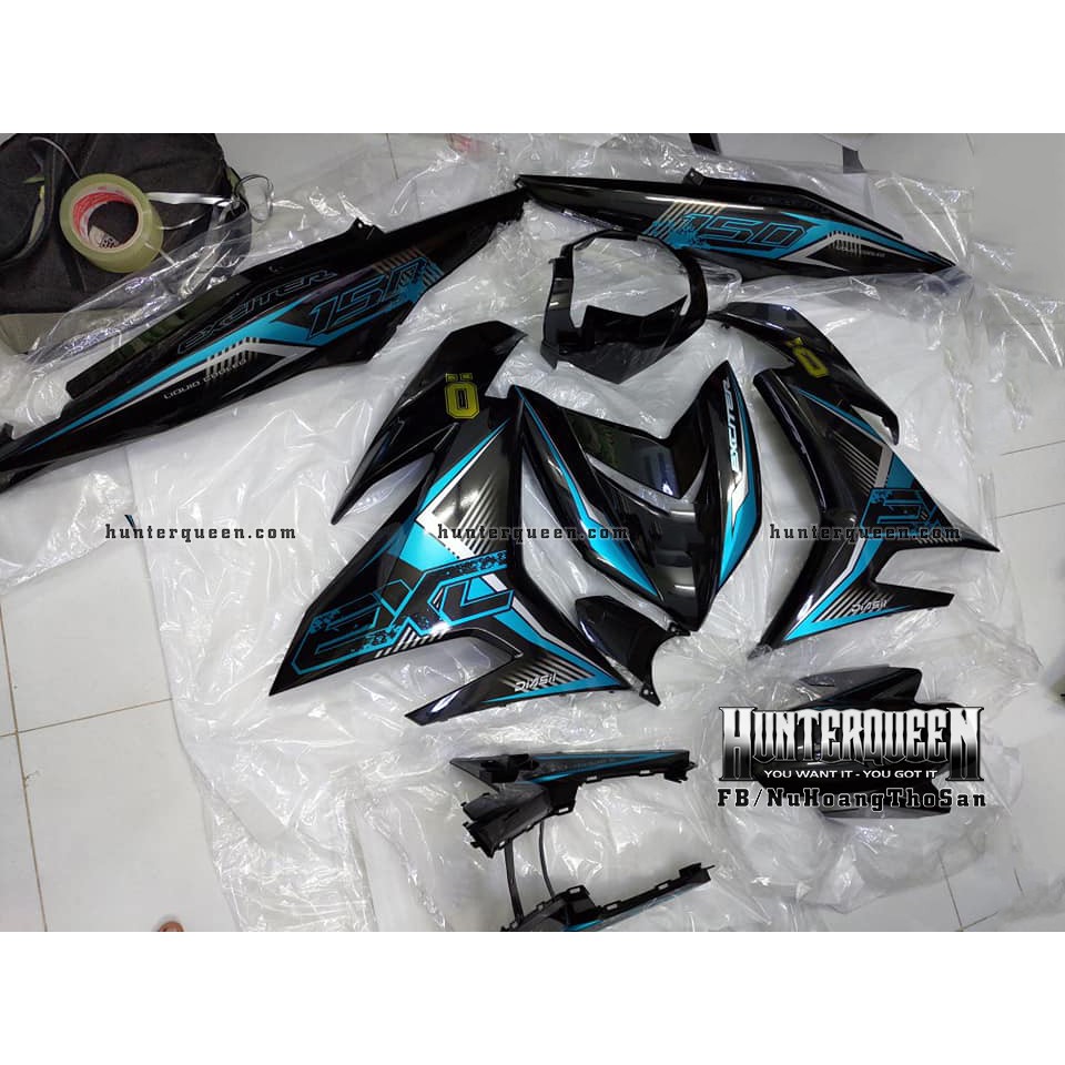 Tem Exciter 150 đen, xanh ngọc. Thay đổi màu sắc và chi tiết theo yêu cầu. Sắc nét, bền màu