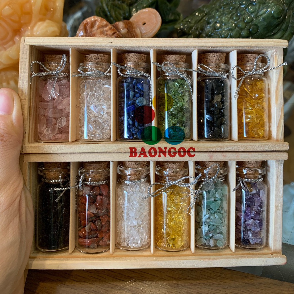 Set 6 Lọ Đá Vụn Phong Thủy Thanh Tẩy Để Bàn Mang Lại May Mắn Tài Lộc