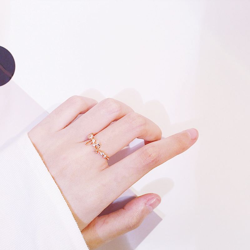 Nhẫn Hình Cánh Bướm Và Hoa Đính Đá Zircon Màu Vàng Hồng Xinh Xắn Cho Phụ Nữ