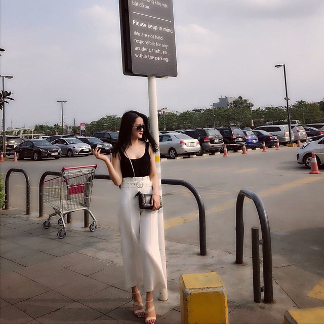 Quần suông cạp xếp ly đai tròn