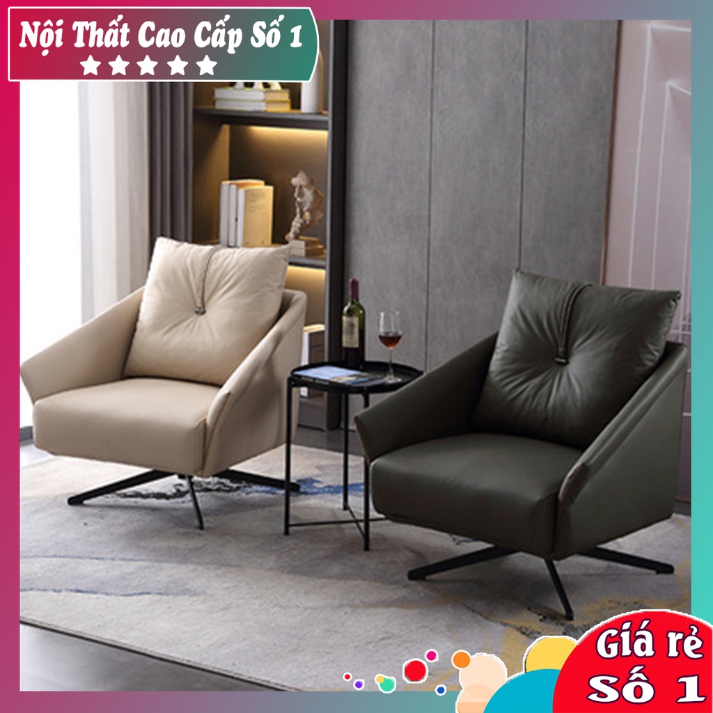 Ghế sofa thư giãn có gối tựa bọc da PU cao cấp - Ghế tựa lưng phòng khách chân xoay kim loại hiện đại